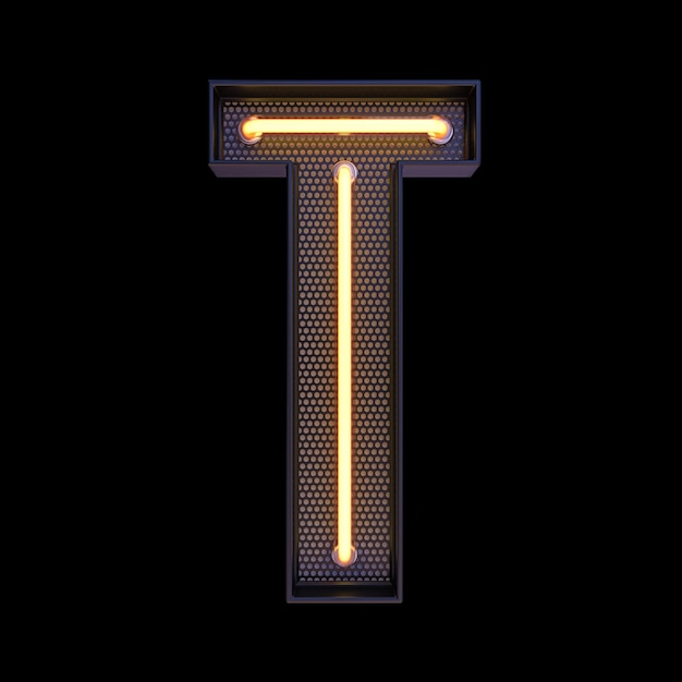 Neon retro Light Alphabet letter T isolated on a black background with Clipping Path. 3d illustration.