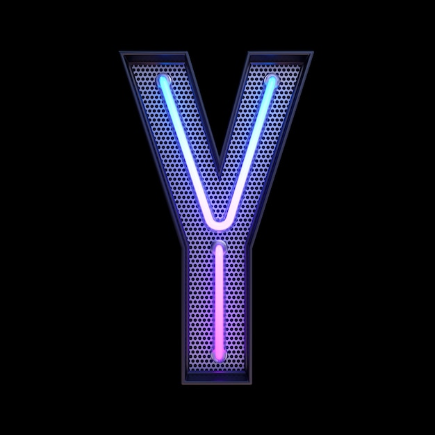 Неоновые ретро световые буквы алфавита Y, изолированные на черном фоне с обтравочным контуром. 3D иллюстрации.