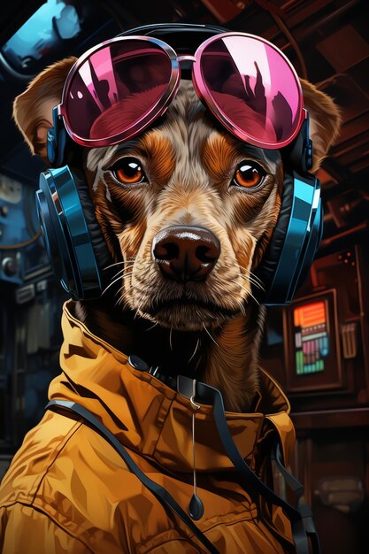 Neon Reverie Cyberpunk Duitse Pinscher Contemplatie