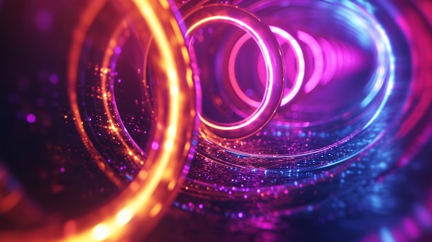 Neon rings interlocking in an abstract formation creating an otherworldly portal of luminous energy