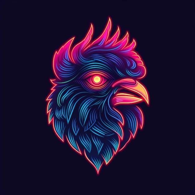 neon rooster head logo