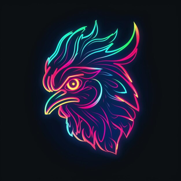 neon rooster head logo