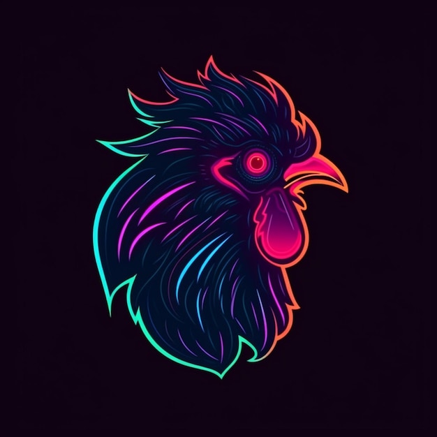 neon rooster head logo