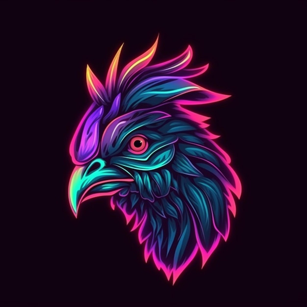 neon rooster head logo