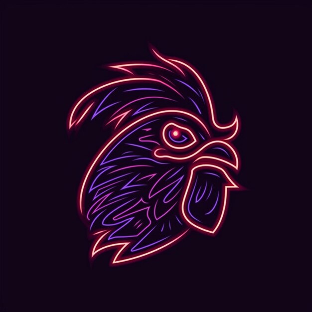 neon rooster head logo