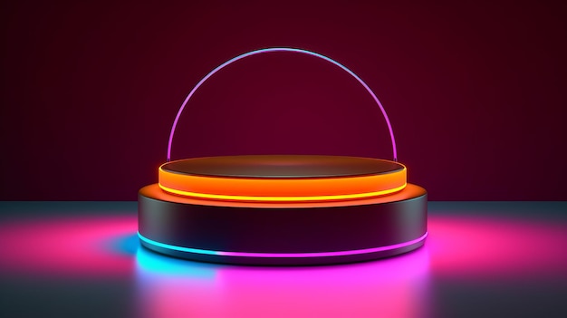 Neon round podium with striking contrast colors ai generated