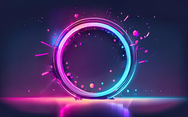 Neon rounded circle frame with shining effects on dark background with Generative AI