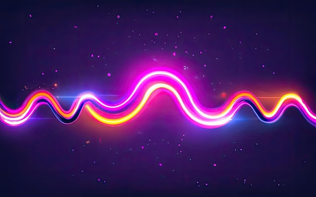 Photo neon rounded pulse waves with shining effects on dark background with generative ai