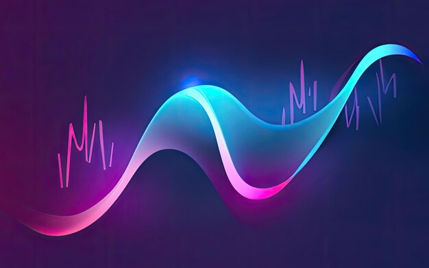 Neon rounded pulse waves with shining effects on dark background with Generative AI