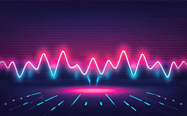 neon rounded pulse waves with shining effects on dark background with generative ai