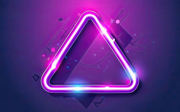 Neon rounded triangle frame with shining effects on dark background with Generative AI