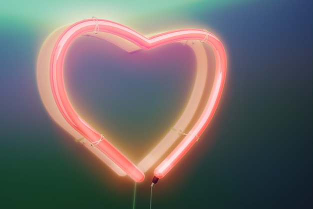 Neon roze hart gloed effect. concept van liefde, valentijnsdag. 3d render