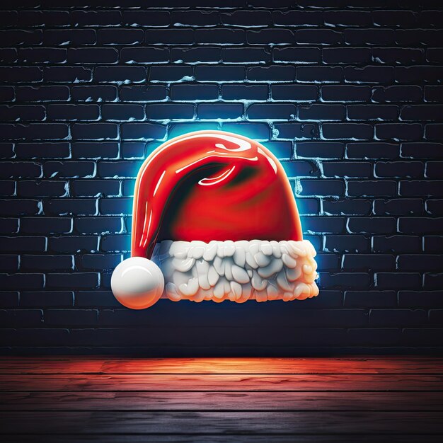 Foto cappello di babbo natale al neon su sfondo blu