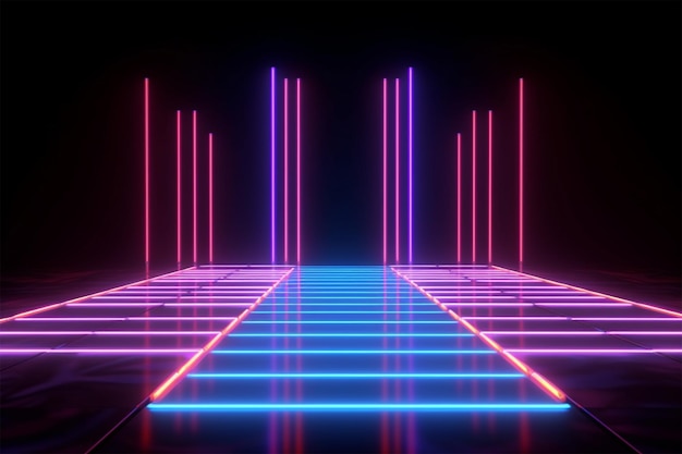 A neon scene with a blue and purple neon lights.