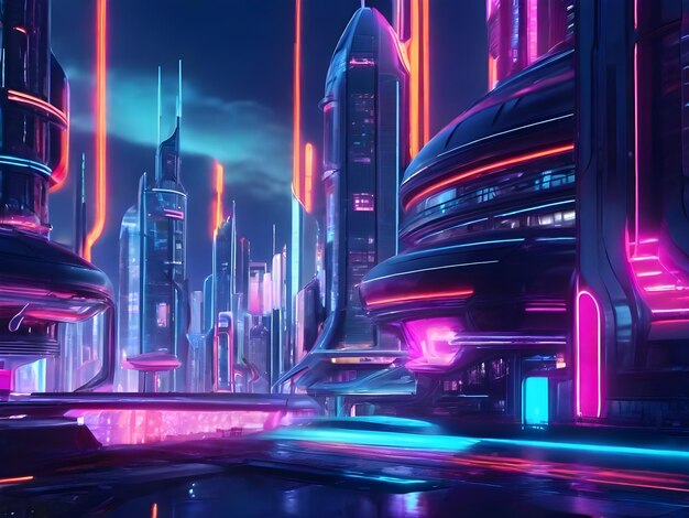 A neon sci fi city uhd 4k detailing