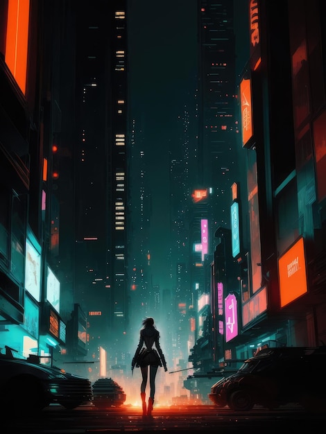 Neon scifi-stadsbeeld van de toekomst