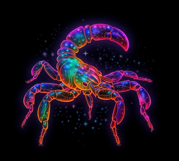 неоновый скорпион со светящимся хвостом и когтями, генеративный искусственный интеллект