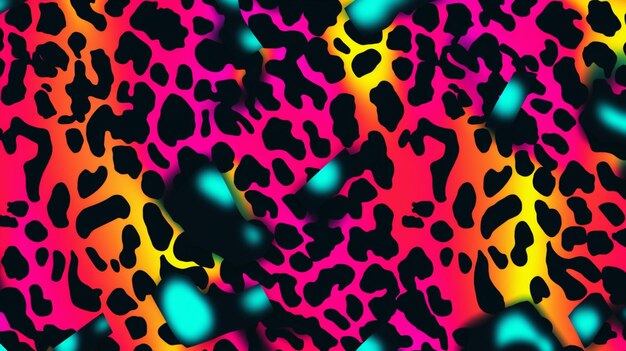Photo neon seamless pattern leopard print with acid colors in retrofuturistic 80s 90s style