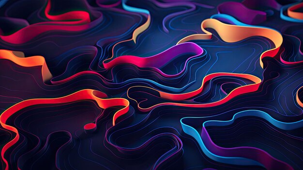 Neon shapes forming an abstract landscape top view