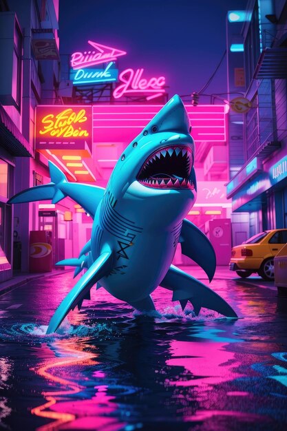 Neon Shark Odyssey A Surreal 80s Comeback