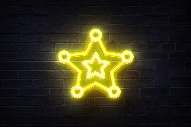 Neon Sheriff star on a brick wall