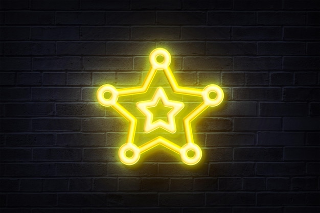 Neon Sheriff-ster op een bakstenen muur
