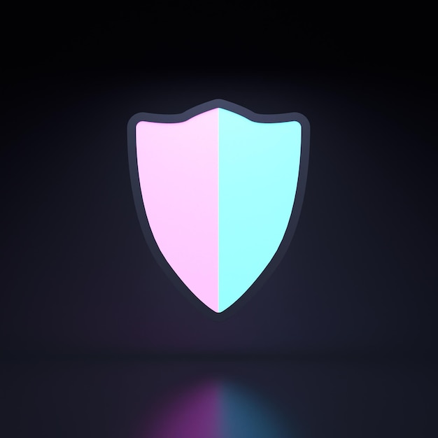 Neon shield on a black background Protection concept 3D rendering illustration