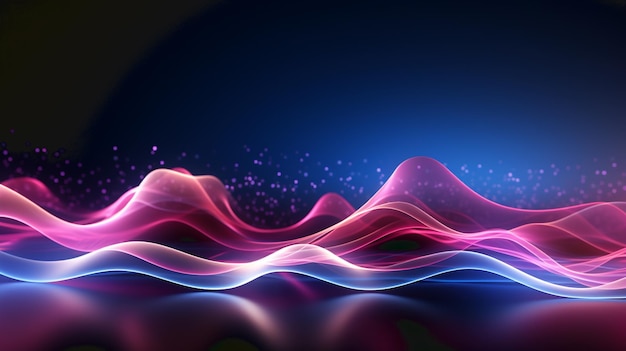 Neon shiny light glowing wave lines futuristic techno template