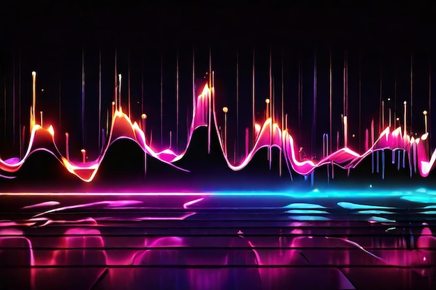 neon shiny sound wave or data on dark background