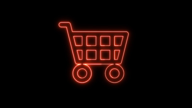 暗い背景のネオン製のショッピングカートのサイン