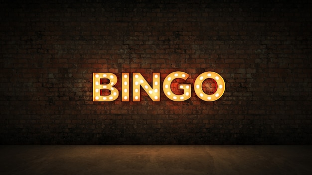 Neon Sign on Brick Wall background  Bingo 3d rendering