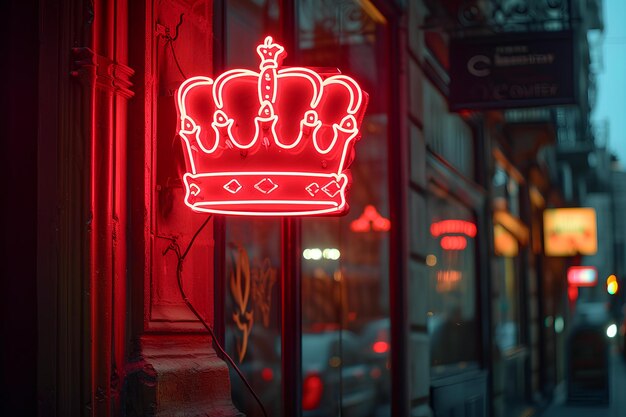 A neon sign on a building