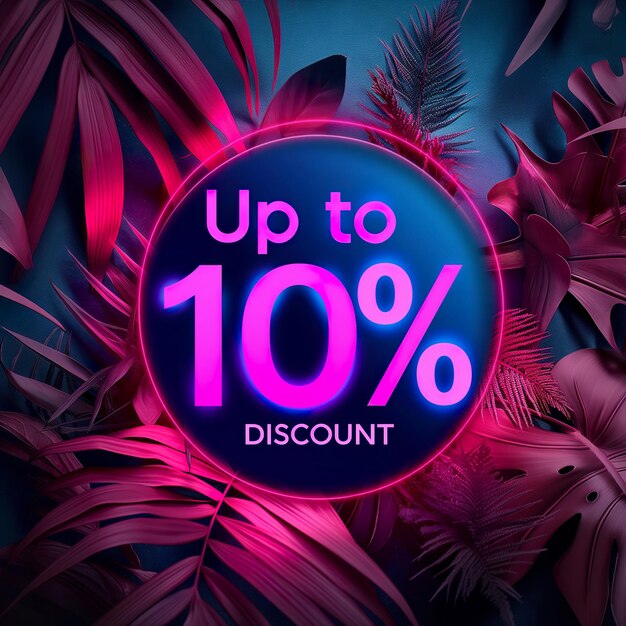 Photo neon sign displaying up to 10 discount