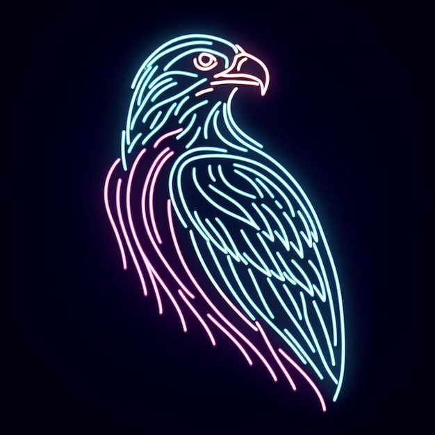 Photo neon sign of an eagle on a black background