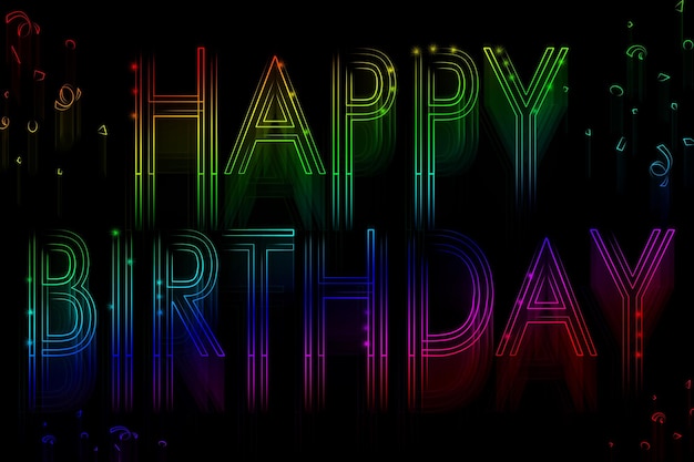 Neon sign happy birthday on a black background