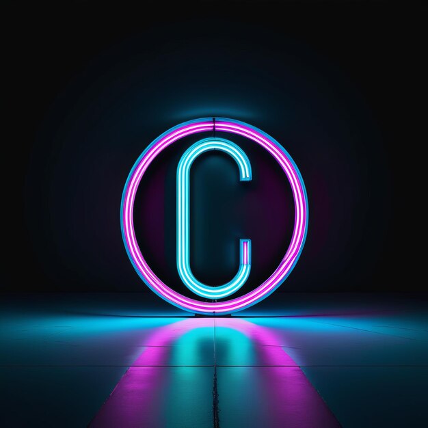 Photo neon sign letter c on dark background 3d rendering computer digital drawing neon sign letter