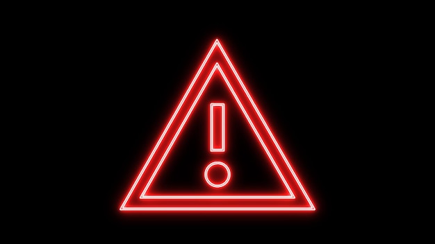 Photo neon sign of a red exclamation mark on a black background