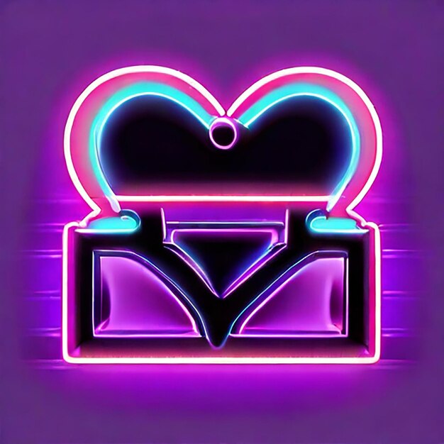 Neon sign retro neon love sign on purple background design element for happy valentines day