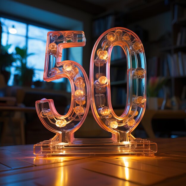 A neon sign that says 50 on it