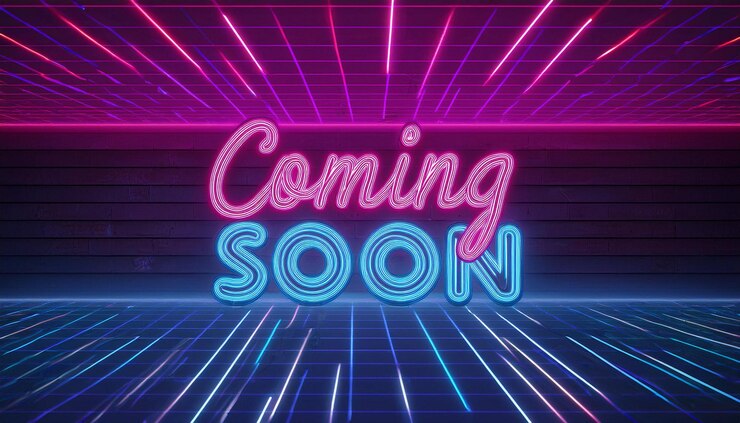 Photo a neon sign that says coming soon is on a purple background