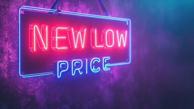 Photo a neon sign that says new low price ai