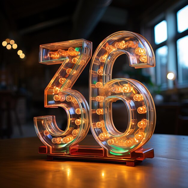 a neon sign that says the number 36 on it