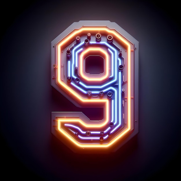 Photo neon sign that says the number 9