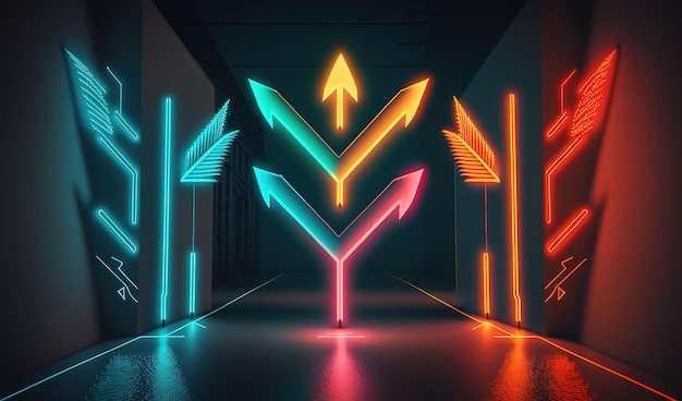 Neon sign on the wall arrows