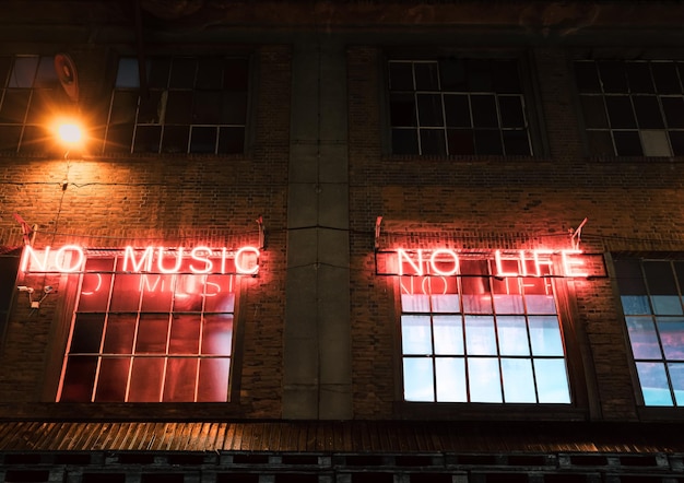 Photo neon sign on the wall