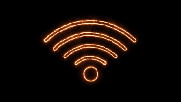 Neon sign of a WiFi symbol on a dark background