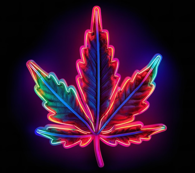 neon sign with cannabis leaf