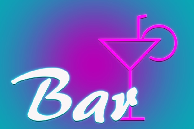 Photo neon sign with the inscription bar and the image of a glass