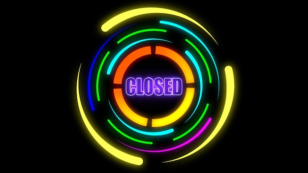 Neon sign with word closed in vibrant colors dark background