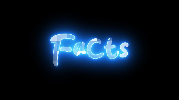 Photo neon sign with word facts illuminated in blue on a dark background